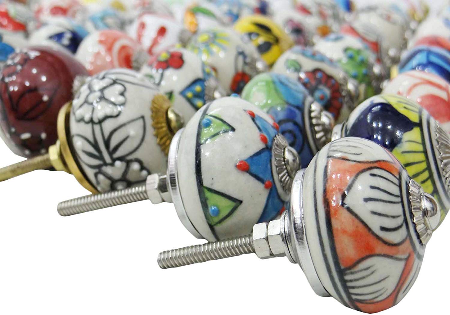 Manopole decorative rotonde a forma di manopola in ceramica dipinta a mano, 30 pezzi assortiti
