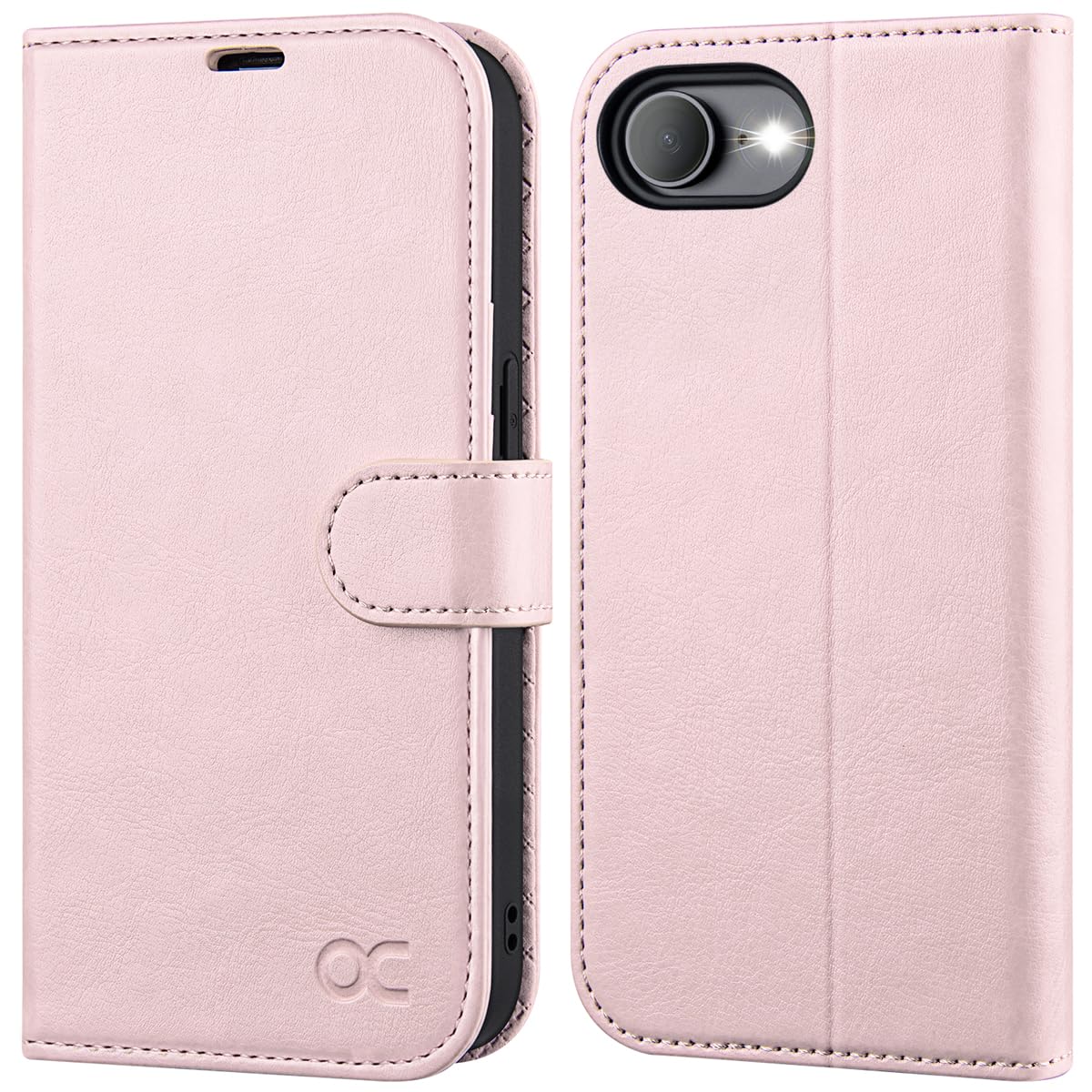 OCASE iPhone 17e Hülle iPhone 16e Handyhülle Premium PU Leder, Kartenfach Standfunktion, RFID Schutzhülle, Klapphülle Handytasche Lederhülle Pink
