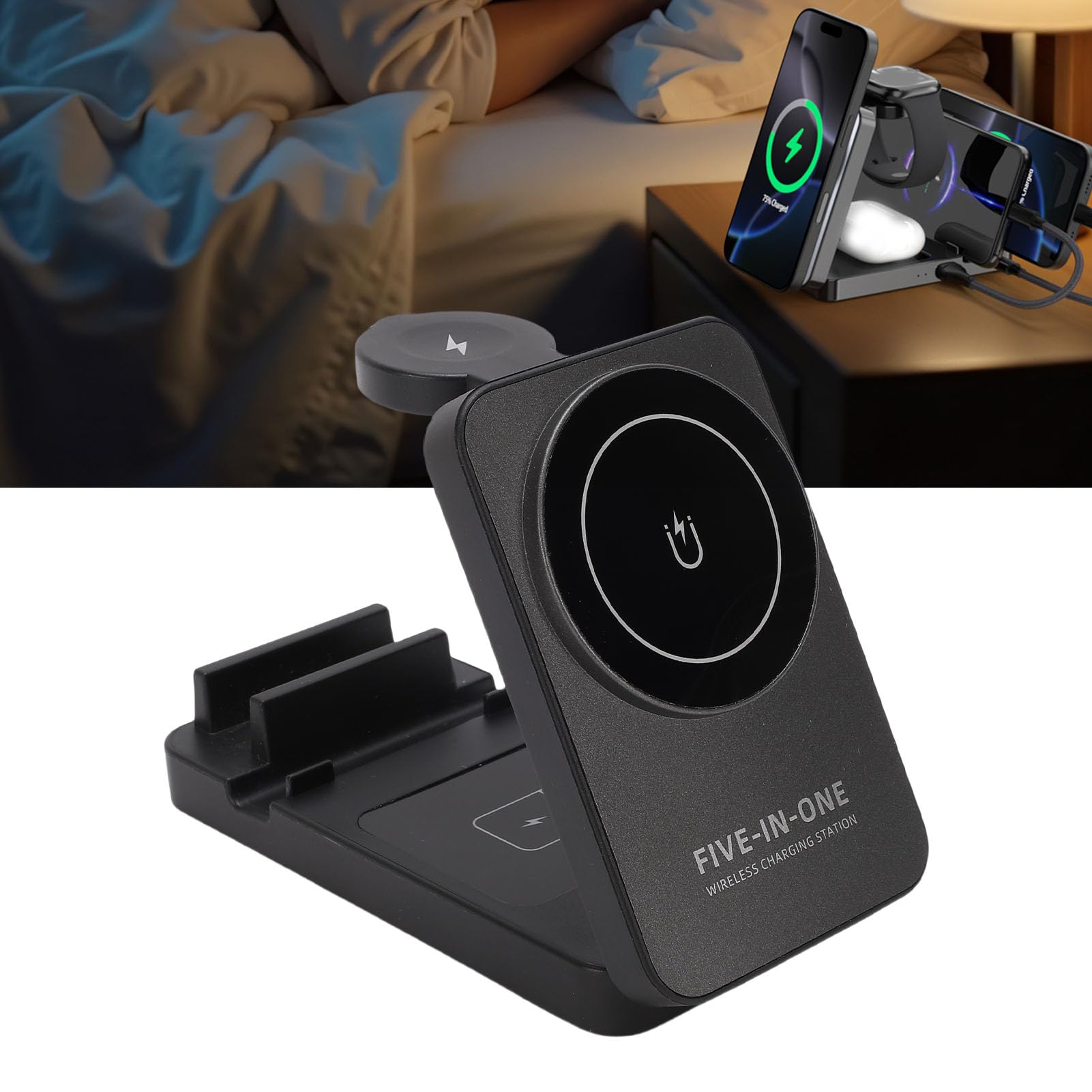 Generic Station de Recharge de Téléphone, Support de Chargeur Magnétique 15W, Charge Rapide, Large compatibilité pour Téléphones, écouteurs, Montres, Maison et Bureau