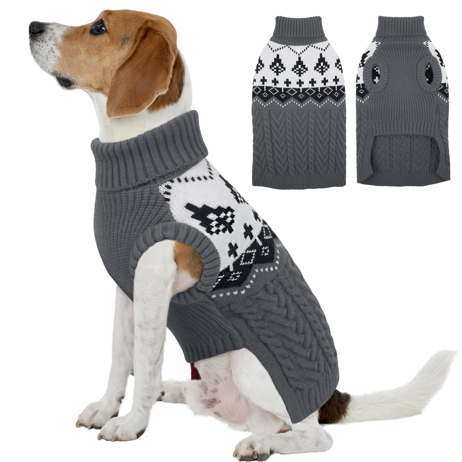 Kuoser Dog Jumper Knitted Dog Sweater Winter Warm Dog Clothes for Medium Dogs Soft Puppy Jumpers L, Grey, Large