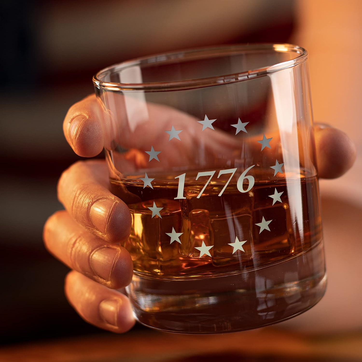 1776 Betsy Ross American Flag - Old Fashioned Whiskey Rocks Bourbon Glass - 10 oz capacity