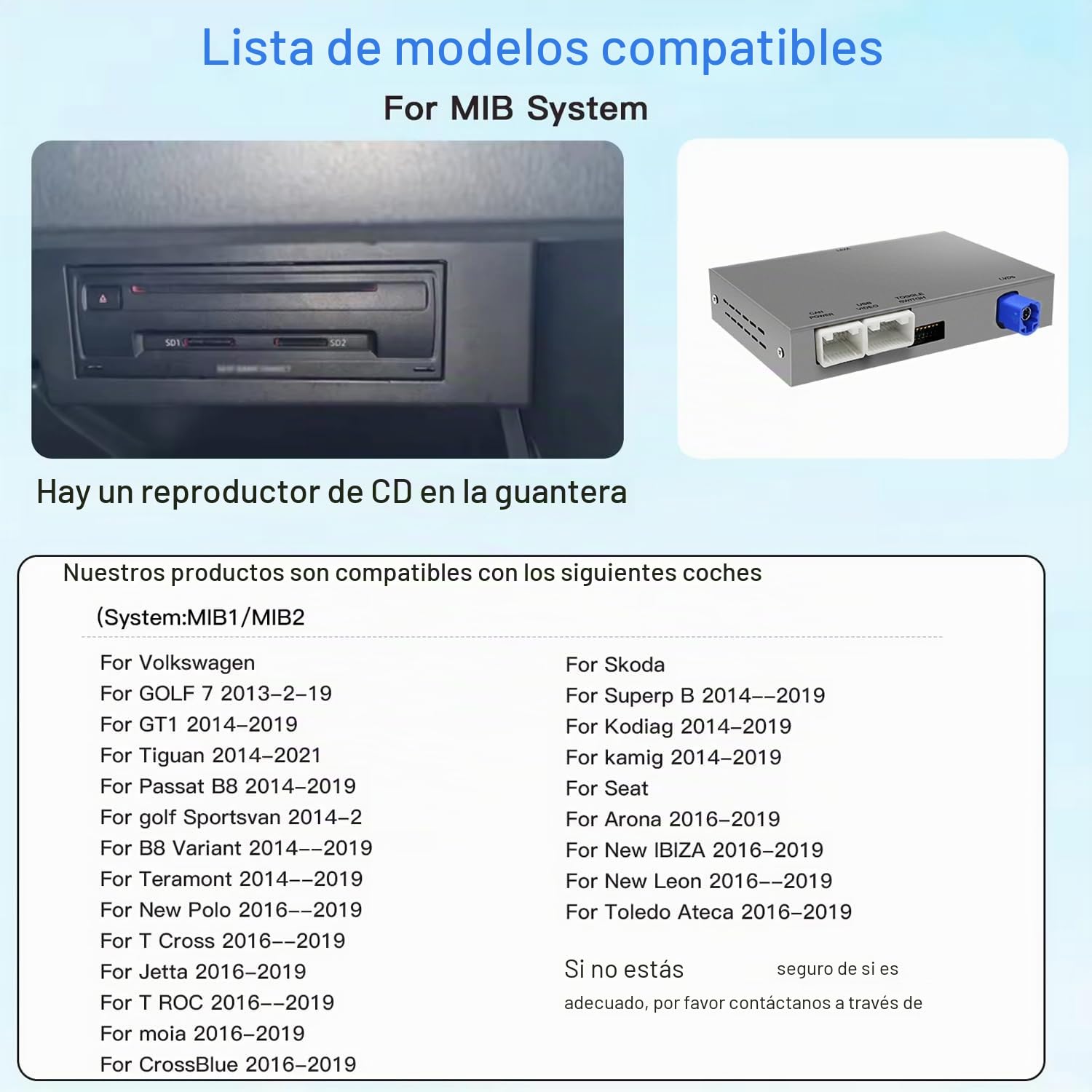 Módulo de coche inalámbrico Carplay Android Auto para Volkswagen Skoda Octavia Golf7 Polo Passatcon Seat Leon GTI MIB/MIB2 System, compatible con Mirrorlink y funciones de coche OEM