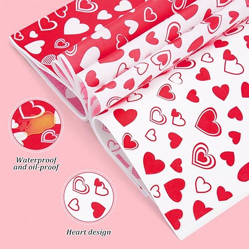 Miniatura 3 de ROOKEA 160 hojas de papel encerado para comida delicatessen, envoltura de papel para sándwich, dulces, galletas, envolturas de patrón de corazón,