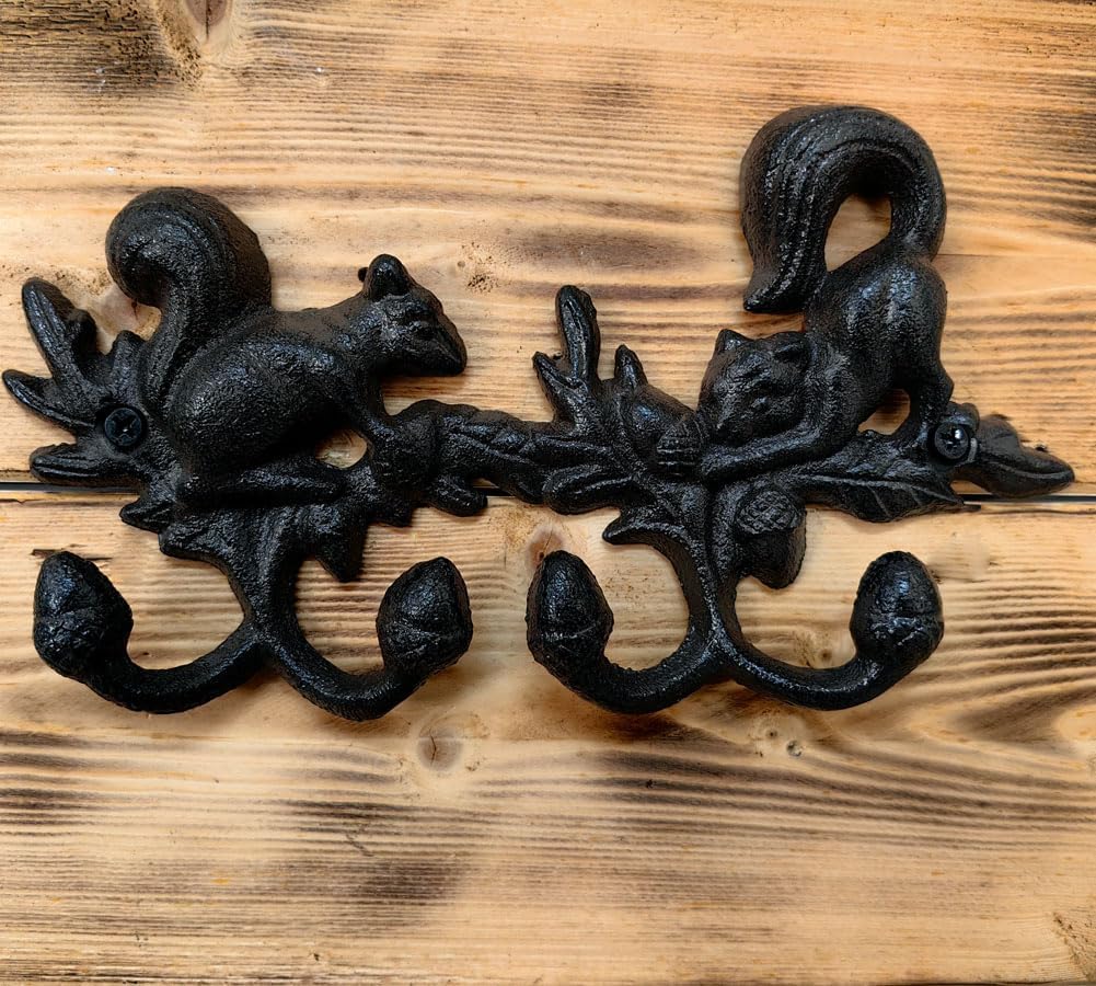 Vintage Cast Iron Squirrel Wall Hooks Hangers, Animal Wall Hanger