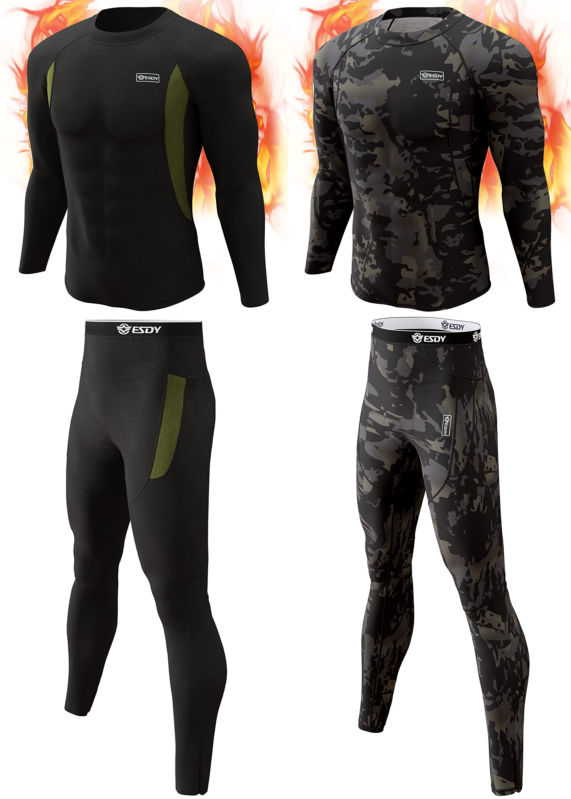 romisionThermal Underwear Set for Men Winter Hunting Gear Fleece Lined Long Johns Warm Base Layer Sport Skiing Top & Bottom