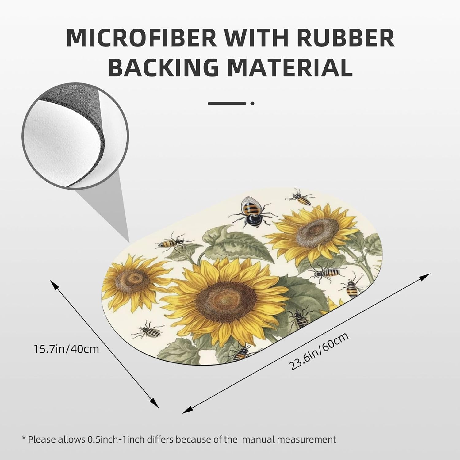 Stone Bath Mats Sunflowers and Insects Diatomaceous Earth Bath Mat Super Absorbent Bathroom Floor Mat Quick Drying Diatomite Shower Mat for Shower Bathtub Bathroom Accessory 16x24in