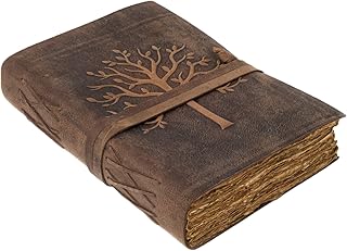 Vintage Leather Journal Tree of Life-Leather Bound Journal-Antique Paper-Beautiful Embossed Tree Leather Sketchbook - For Drawing Sketching and Writing-240 Pages