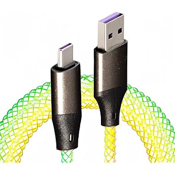 USB-C Cable 100cm RGB Bright 66W Zinc Alloy Shell Bright USB Cable for Data Transfer and Charging for All Type C Devices