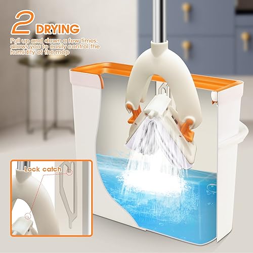 Miniatura 5 de HEVOL PVA - Juego de mopa y cubeta de esponja con 3 repuestos de esponja superabsorbentes trapeador de esponja autoexprimible para limpieza de