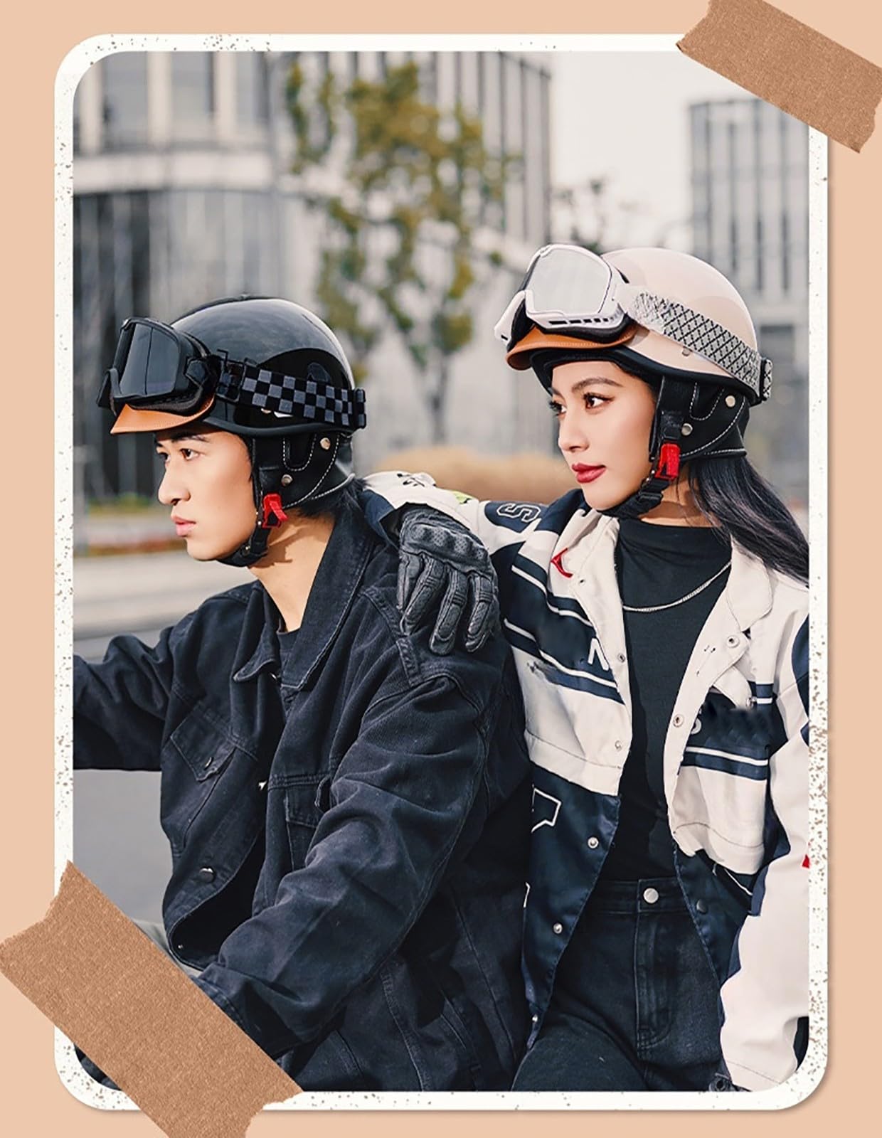 Półkaski motocyklowe dla mężczyzn i kobiet, certyfikat EC/DOT, kask motocyklowy Vintage Cruiser z okularami ochronnymi, kask odrzutowy do dojazdów do miast