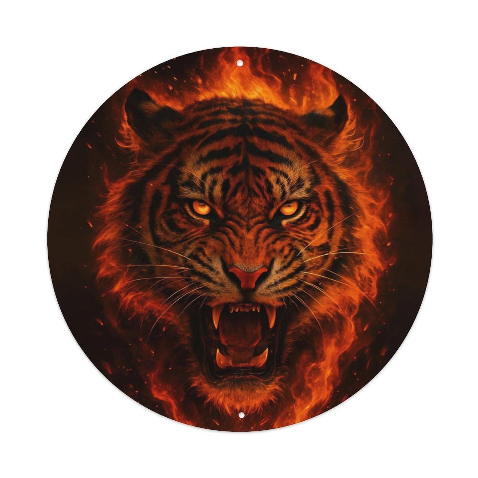 Cwbufd Vintage Style Animal Bengal Tiger Fire Roaring Wildlife Predator Nature Fierce Flame Vintage Metal Tin Sign Plaque Wall Decor For Cafe, Club Bar, Office, Garden Metal Poster 8X8inch