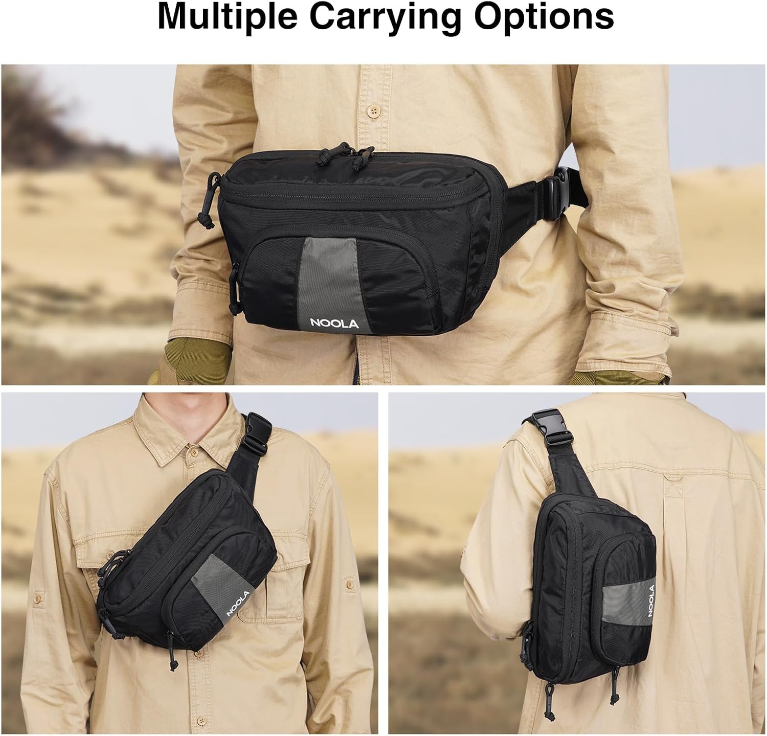 NOOLA Tactical Fanny Pack, Waist Pack for Men Women, Large Crossbody Bag for EDC Gear, Hiking Fanny Belt Bag for Hunting, Outdoor, Cycling, Black - Image 8