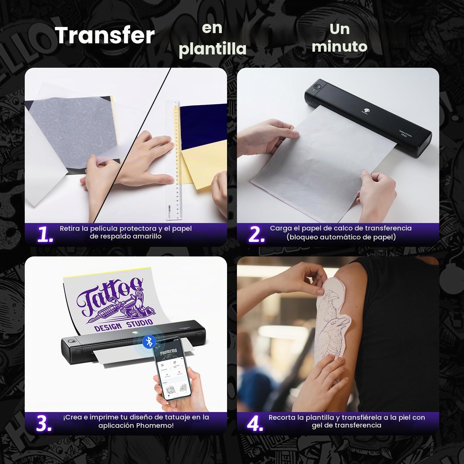 Phomemo TP81 Termocopiadora Tattoo, Impresora Termica Tattoo, Impresora Térmica de Tatuajes con 10 Hojas de Papel Térmico para Tatuajes Copiadora Tattoo Transfer,Compatible con Tablet PC, Smartphone