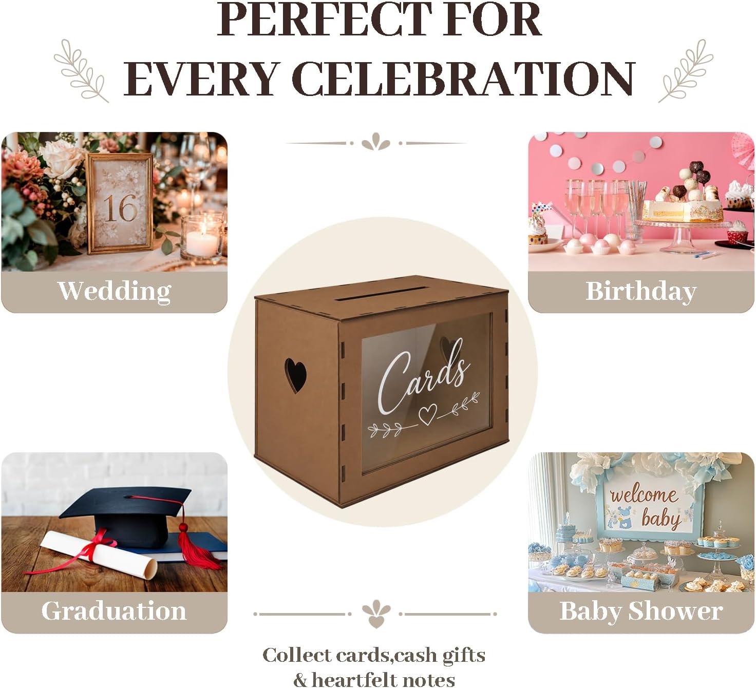 Large Wooden Wedding Card Box for Graduation Party Reception Table