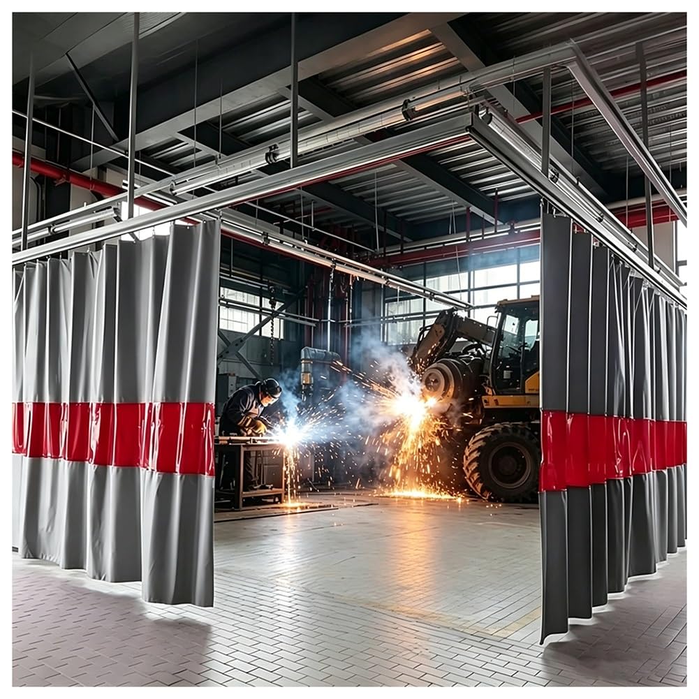 Exproyzk Gray Industrial Welding Curtain, Fireproof Door Screen, Welding Curtain With Viewing Window, Industrial Divider Screens For Workshop, Cutter, Grill, Smoker(4.5X3m/14.8X9.8ft)