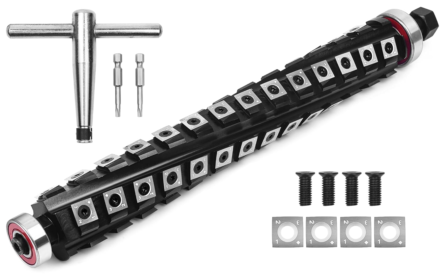 SpeTool 13 Inch Quiet & Efficient Upgrade Helical Planer Cutter Head for DW735 DW735X DW735-XE Thickness Planer, Spiral Cutterhead 4 Rows 56+4 Carbide Inserts with Pre-Assembled Bearings