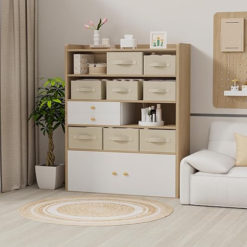 Miniatura 2 de Organizador plegable para armario, cajas de almacenamiento para organizar el hogar, cestas de cubo de tela, oficina y armario, gris y beige, paquete