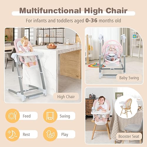 Miniatura 4 de HONEY JOY Columpios de bebé 3 en 1, silla alta convertible para bebés y niños pequeños, columpio portátil compacto, asiento elevador para bebés con