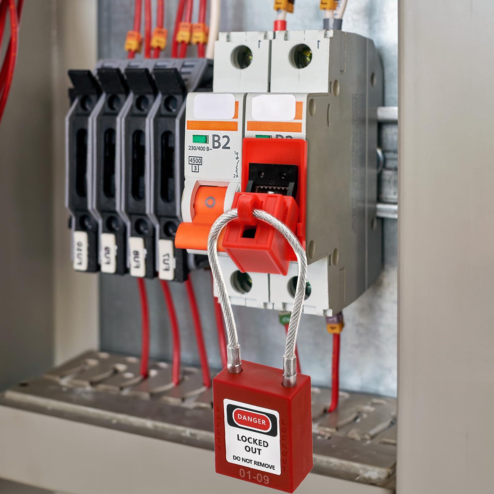 Noamus Paquete de 10 cerraduras de cable de acero con 20 llaves, juego de candados compactos con llave roja, diferentes números de cerraduras de seguridad para estaciones y dispositivos de bloqueo