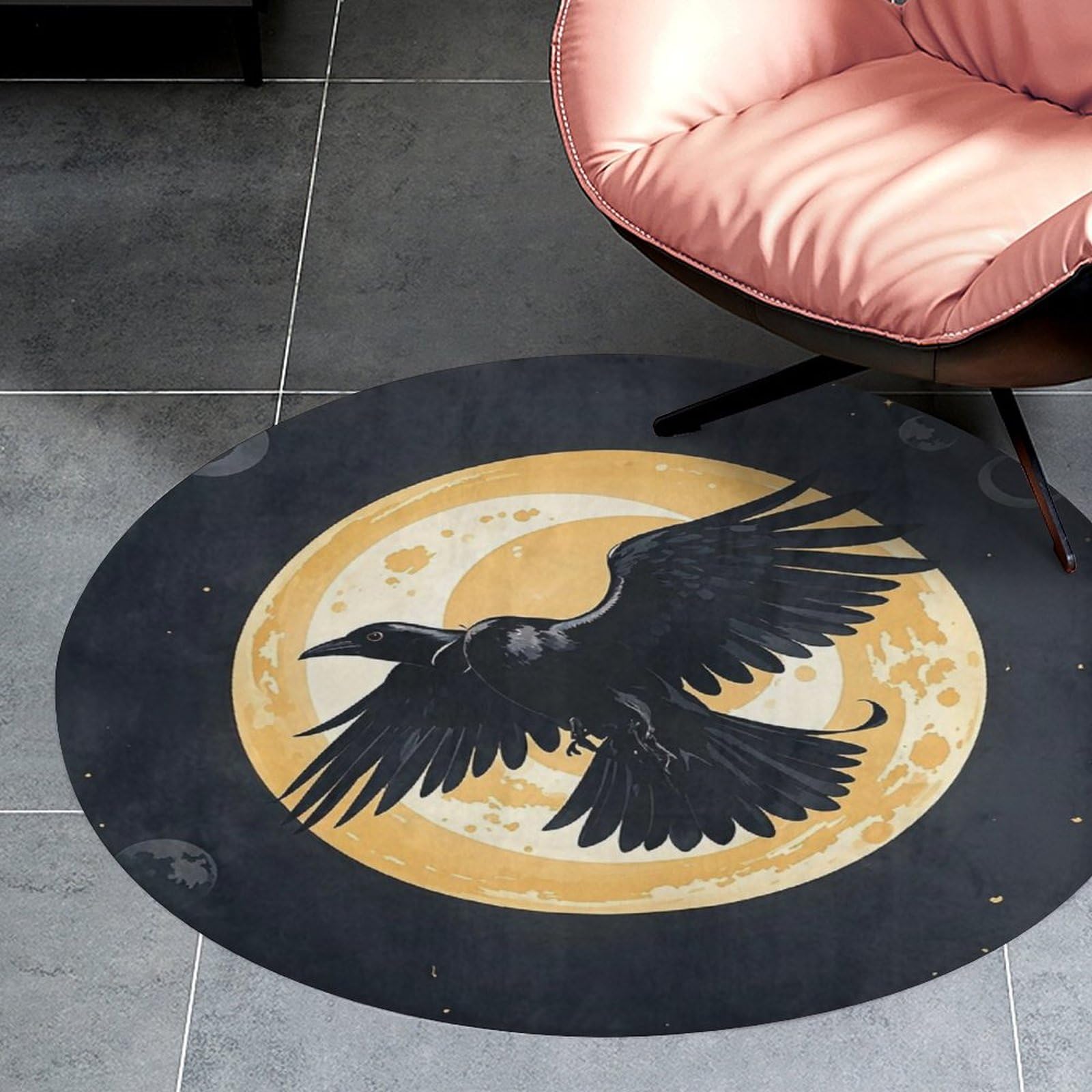 Paillasson 90 cm corbeau lune et tapis de chambre lavable pour décoration entrée et salon