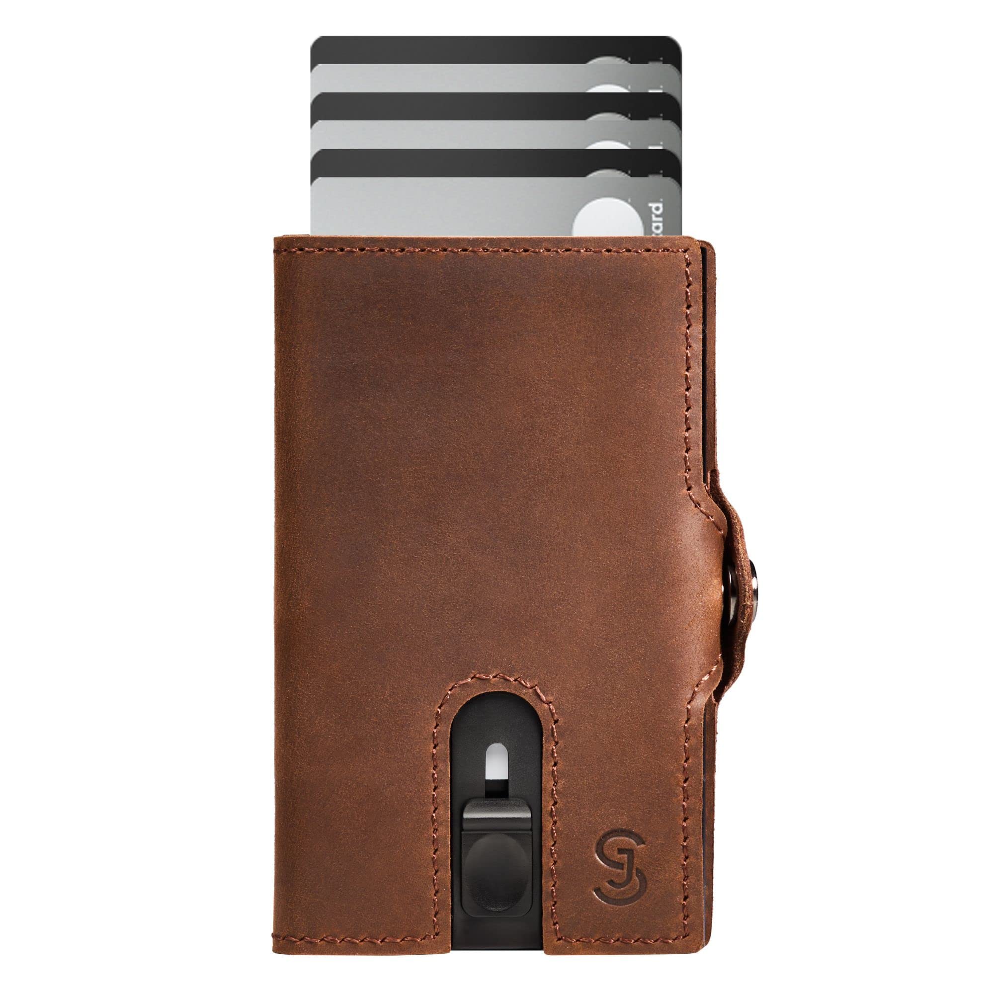 SLIMJACK Smart Wallet Münzfach - Kreditkartenetui mit RFID-Schutz - Dunkelbraun Leder