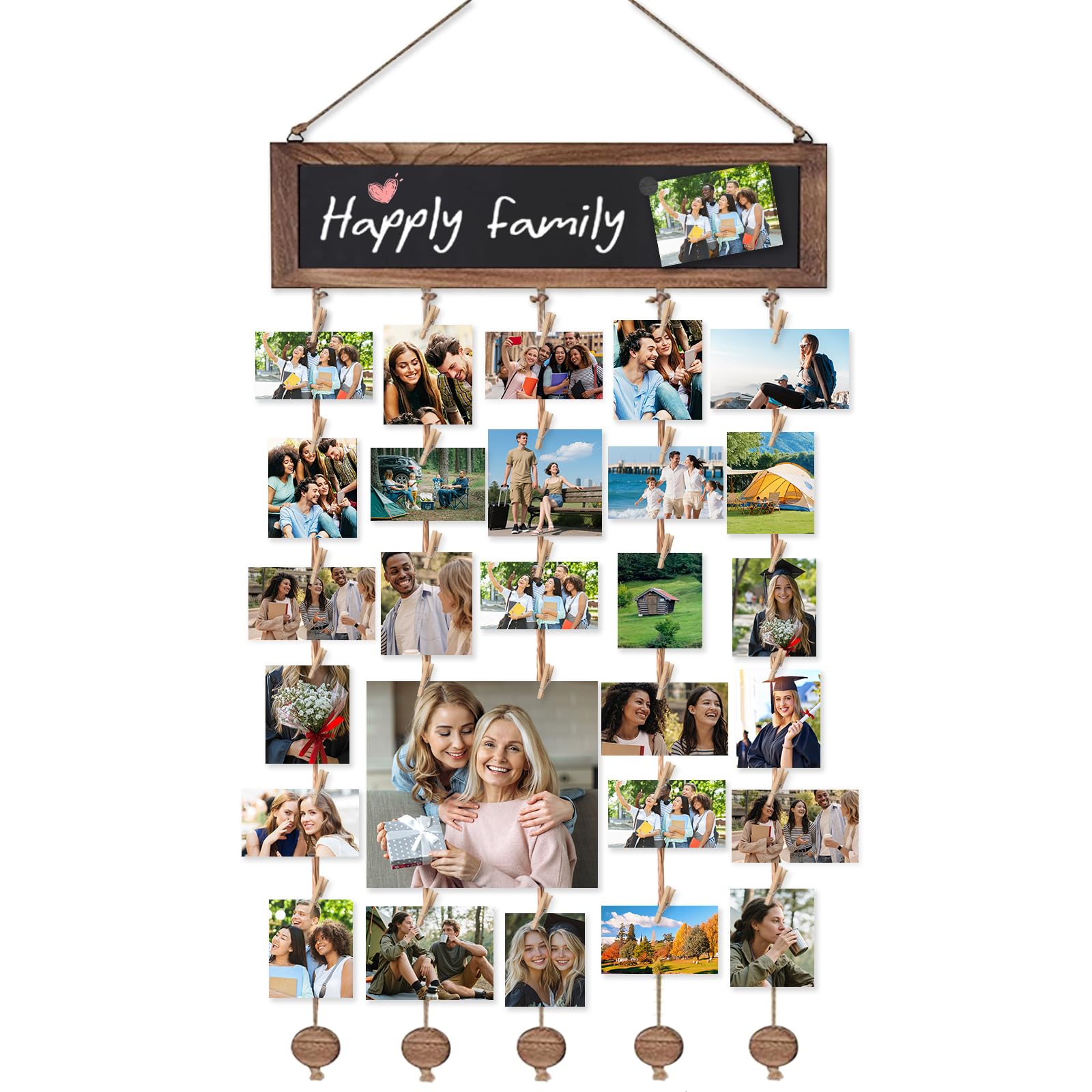 Hanging Photo Display, Collage Pictures Frames Photo Wall Display Rustic Photos Boards for Pictures Multi Picture Organizer for Postcards Photos Collage Art
