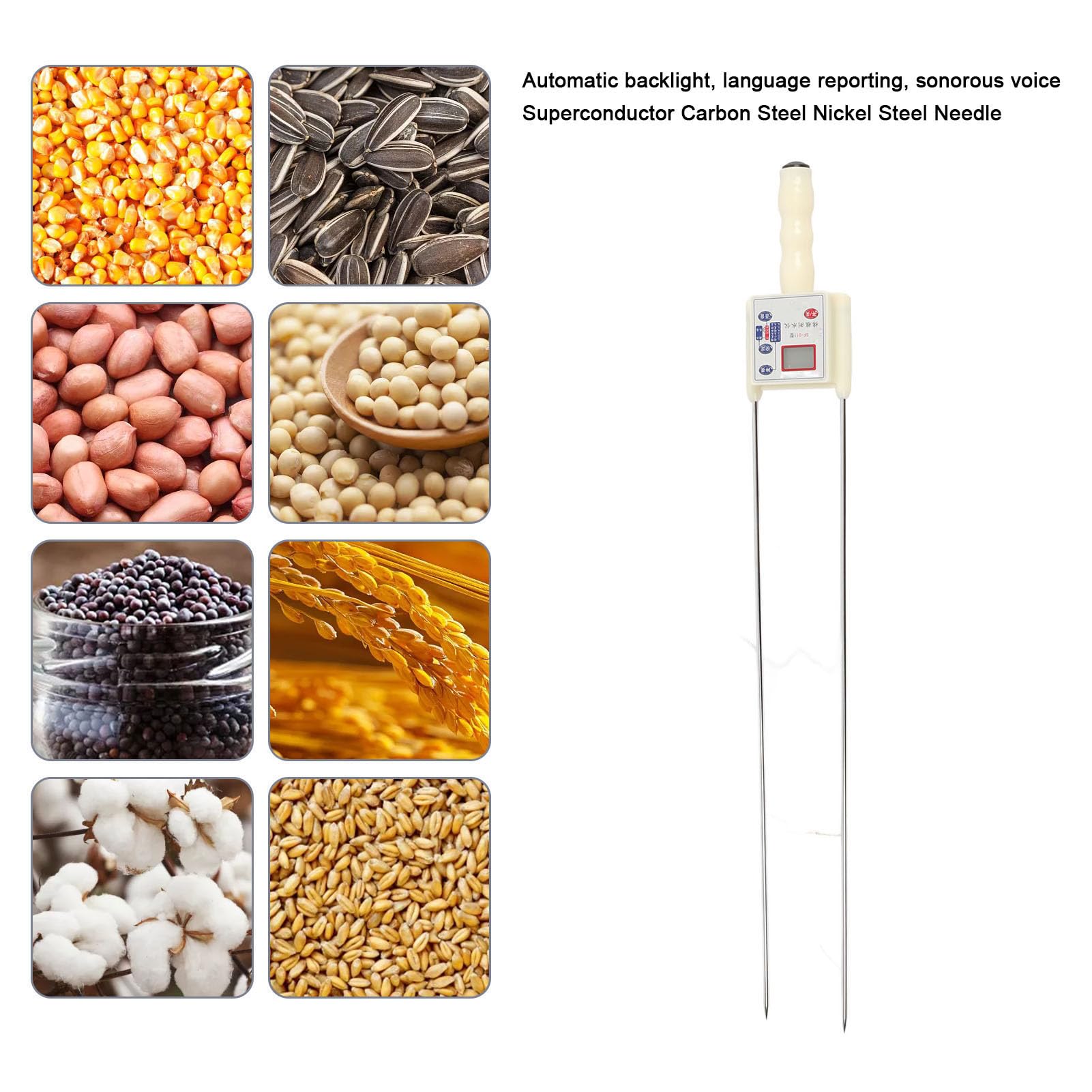 Yosoo Health Gear Medidor de Humedad de Grano Analizador de Humedad de Plástico para Trigo, Maíz, Arroz, Soja con Doble Aguja, Pantalla LED, Informe de Voz, Retroiluminación para Pruebas de (Medio)
