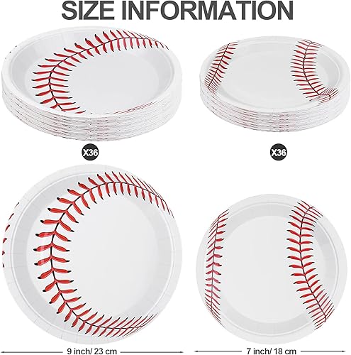 Miniatura 2 de ADXCO - Paquete de 72 platos de béisbol de 9 pulgadas y 7 pulgadas, platos redondos de papel de béisbol para decoración de fiestas de cumpleaños,