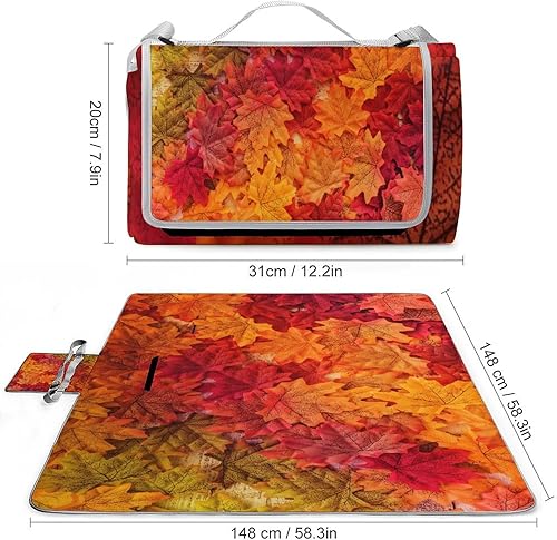 Miniatura 3 de JOJOART Maple Leaf Wooden Picnic Blankets Waterproof Foldable Vintage Autumn Plant Square Picnic Mat 58.3*58.3 Extra Large Outdoor Beach Blanket