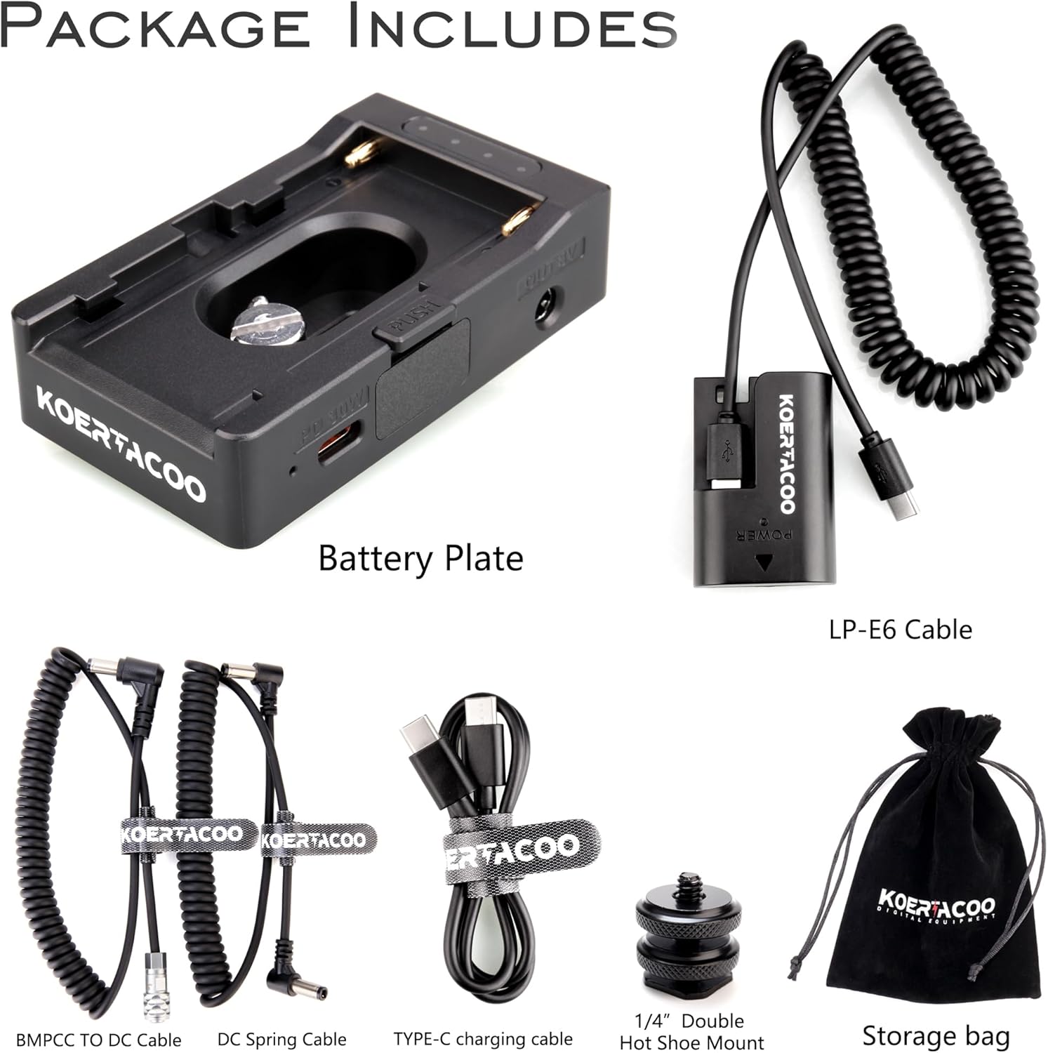 NP-F Battery Adapter Plate Compatible with NP-F970 F960 F770 F750 F570 F550 Battery + BMPCC 4K and 6K DC Cable and LP-E6 Dummy Battery to Power Blackmagic Pocket Cinema Camera 4K/6K.
