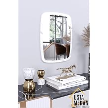 Beyaz Mermer Desen Dekoratif Yuvarlak Kenar B y k Antre Hol Koridor Duvar Salon Wc Ofis Aynas  60 Cm renk 60 x 45