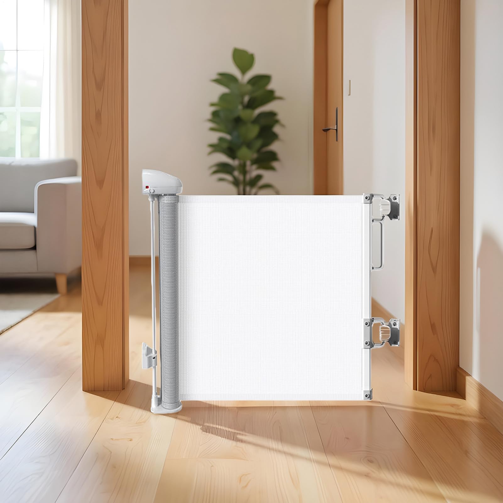 Rejilla extensible para mascotas, 45 x 150 cm, de seguridad con barrera protectora, extensible para perros, para puertas interiores/exteriores con seguridad infantil y protección para