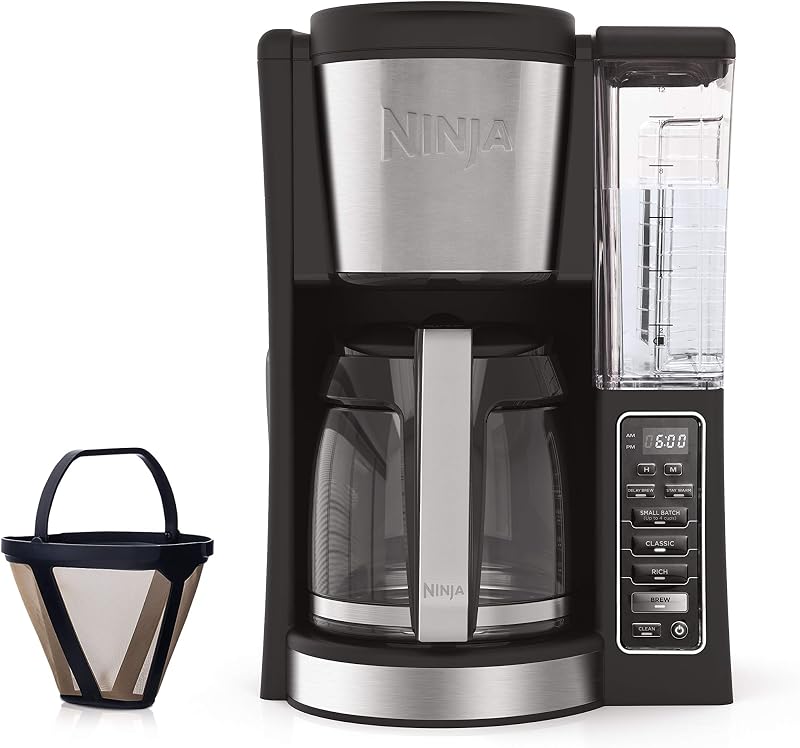 Cafetera programable de 12 tazas con preparaciones clásicas y ricas, 60 oz. Depósito de agua y extracción térmica de sabores (CE201), negro/acero inoxidable