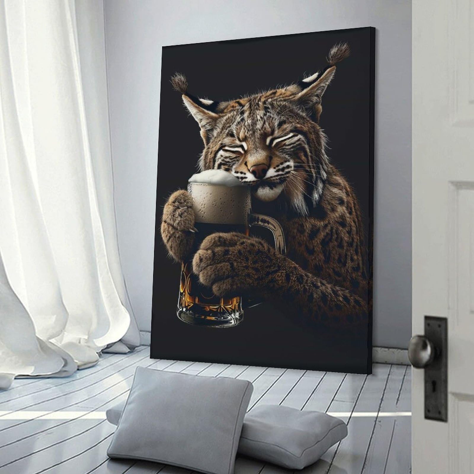Junmoney Frame-Style-22-1 Canvas Wall Picture Bobcat Beer, 20X30inch(50X75cm), For Sofa Walls, Lounge Or Home Corners, Canvas Styling For A Polished Room Look