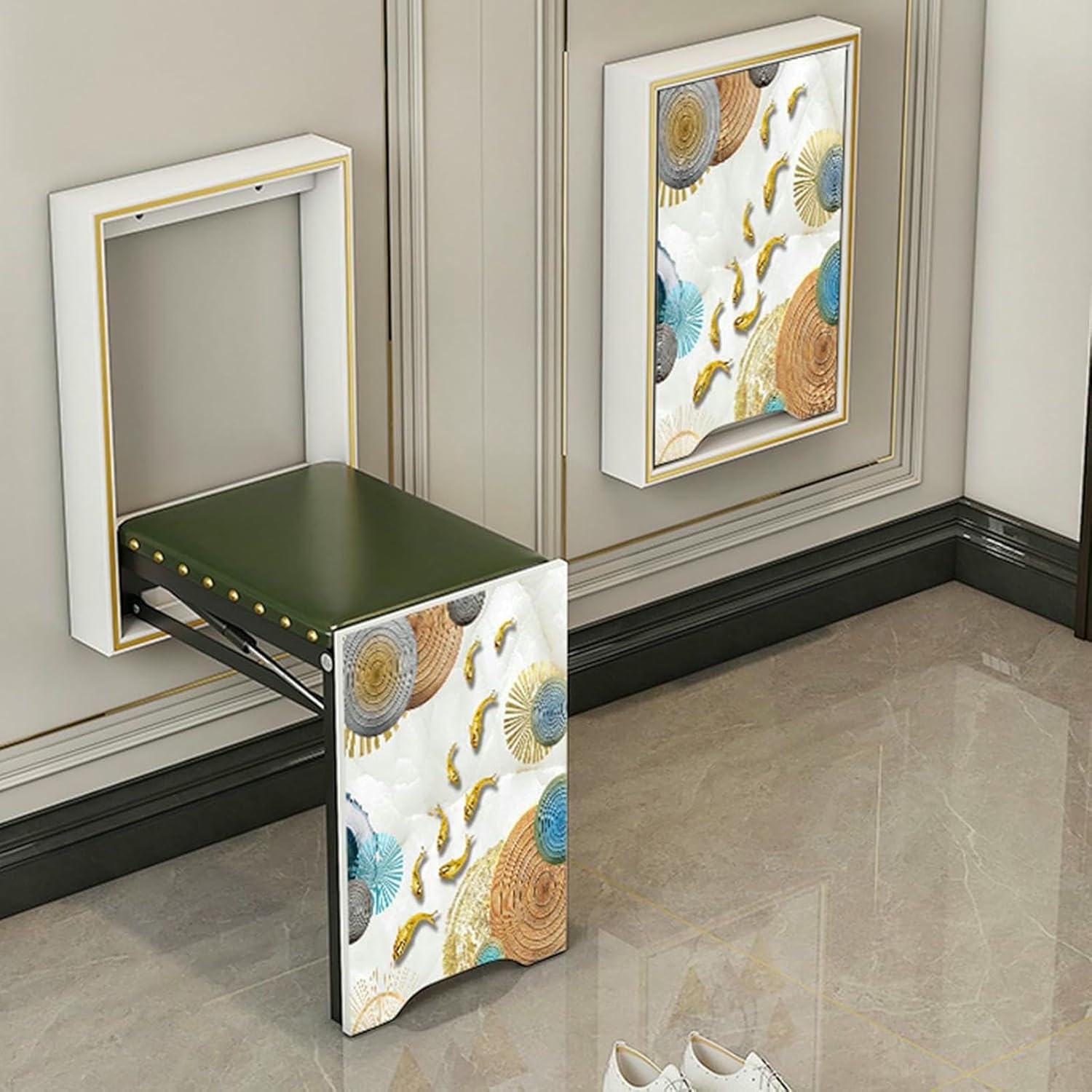 Wall Mounted Folding Invisible Chair Step Stools, Door Shoe Footstool,Hang Balcony Living Stool,Space Saving Hidden Stools Entryway Seat