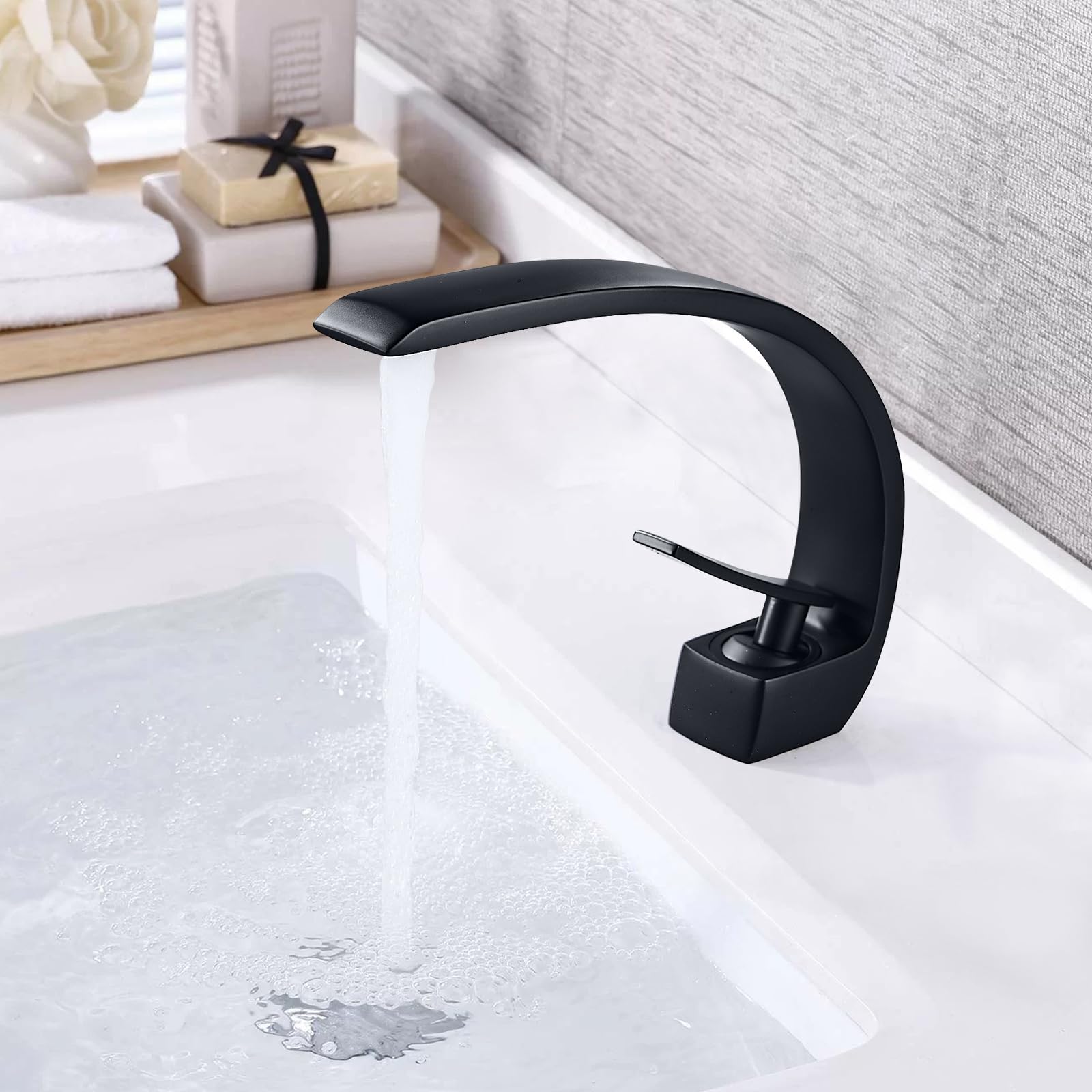 Robinet de Salle de Bain Noir Mitigeur de Lavabo en Laiton - Froid et Chaud pour Salle de Bain, Toilettes ou Toilettes d'Invités