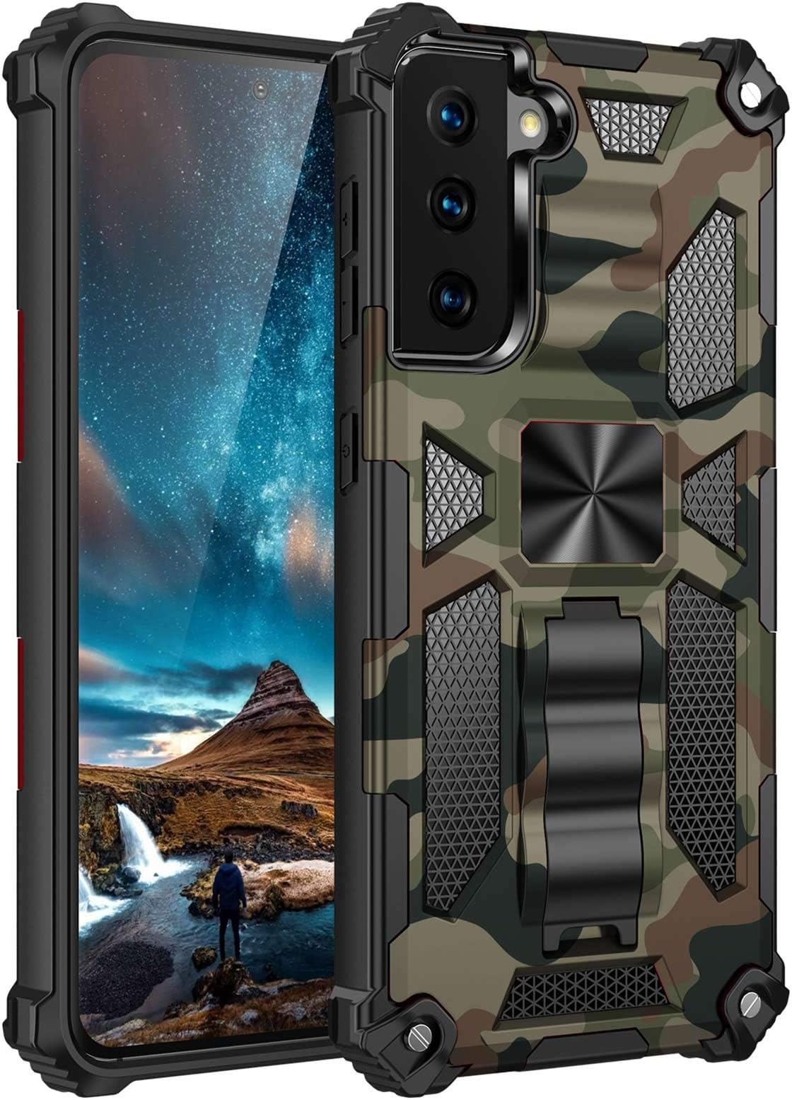Meweri Case for Samsung Galaxy S21 Ultra,Military Rugged Armor Hard PC+ Shockproof TPU Protective Bumper Shell Cover with Stand Feature[Fits Magnetic Car Mount] for Samsung Galaxy S21 Ultra (C)