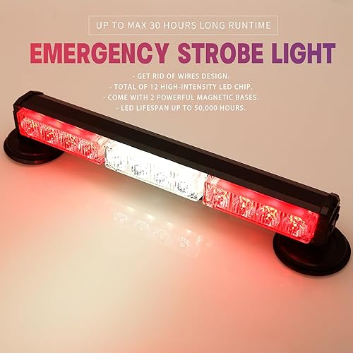 Vista 18 de BooYu Barra de luces estroboscópicas de emergencia de policía roja/azul de 19 pulgadas para camiones/vehículo/coche, mini luz de advertencia de #10