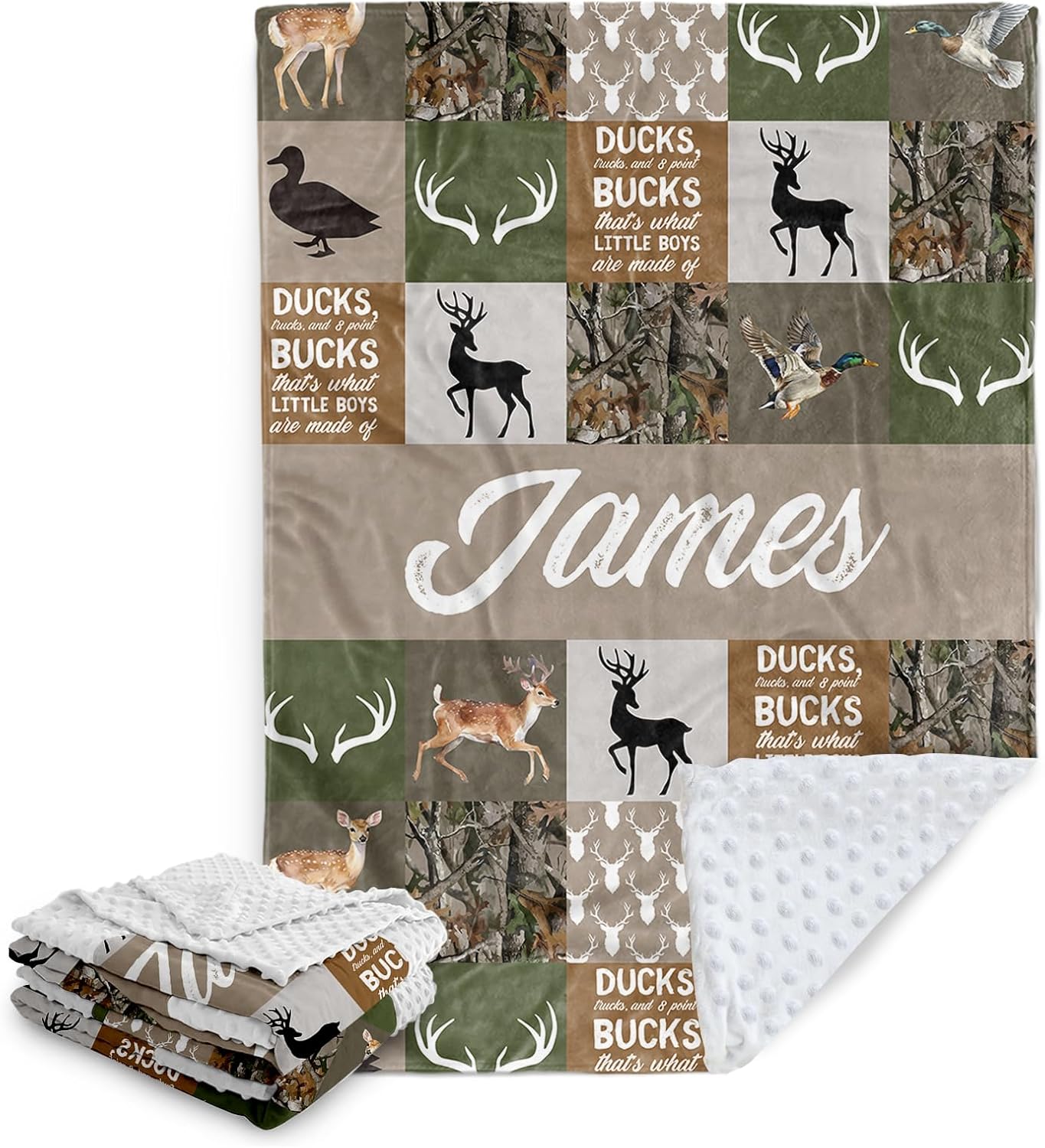 Terwex Personalized Baby Blanket for Boys, Custom Baby Blankets with Name, Soft Flannel Double Layer Receiving Swaddle Blanket, Woodland Deer Monogram Birthday Gifts for Toddlers Infants (47"x60")