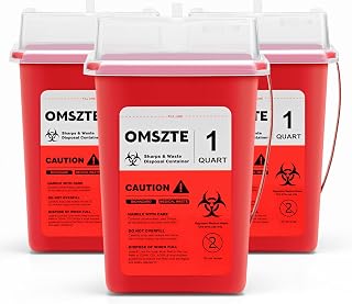 Omszte 3-Pack 1 Quart Sharps Containers for Home Use - Portable Needle Syringe Disposal Biohazard Bins with Secure Lid