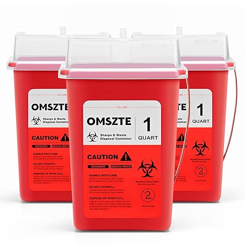Omszte Paquete de 1 recipiente para objetos afilados de 1 cuarto de galón, diseño de tapa dividida y mecanismo de bloqueo, adecuado para uso
