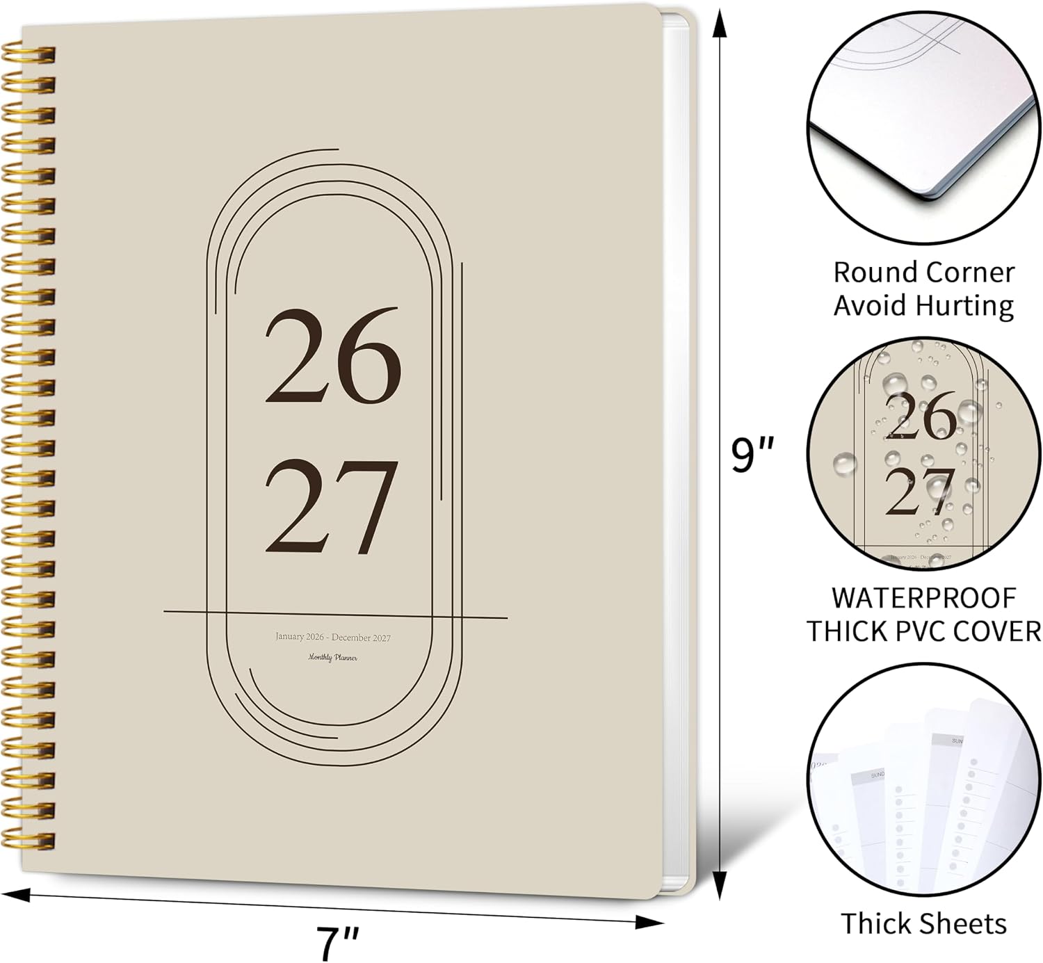 Monthly Planner 2026-2027 - 2 Year Monthly Planner Calendar 2026-2027, Jan. 2026 - Dec. 2027, 7.3" * 9.5", 24 Months Calendar Planner with Note Pages, for Office, School Home Planning - White image 2