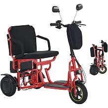 3-Wheel Folding Mobility Scooter for Adults & Seniors, Foldable Lightweight Electric Scooter with Detachable Lithium Battery, Long Range 28 Miles, 3-Speed, Rearview Mirror & Turn Signal,Red
