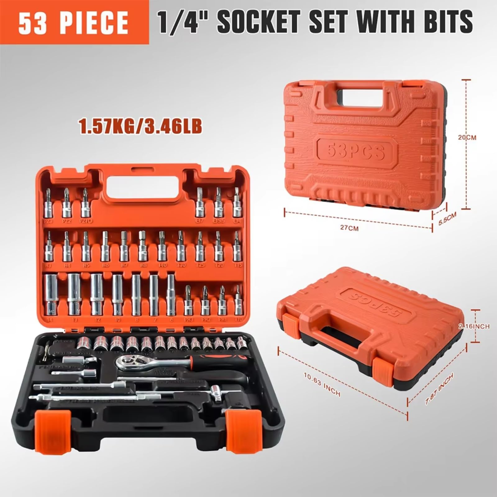 Set attrezzi da meccanico Set Di Strumenti Chiave A Cricchetto A Presa Da 1/4 Pollici Da 53 Pezzi Con Prese Per Punte Metriche E Barra Di Estensione Per La Riparazione Automatica