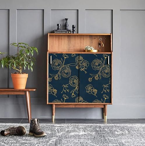 Miniatura 6 de Safiyya Papel tapiz de 78.7 x 17.3 pulgadas, papel de contacto negro y dorado, papel tapiz floral, autoadhesivo, extraíble, para cubrir dormitorios,