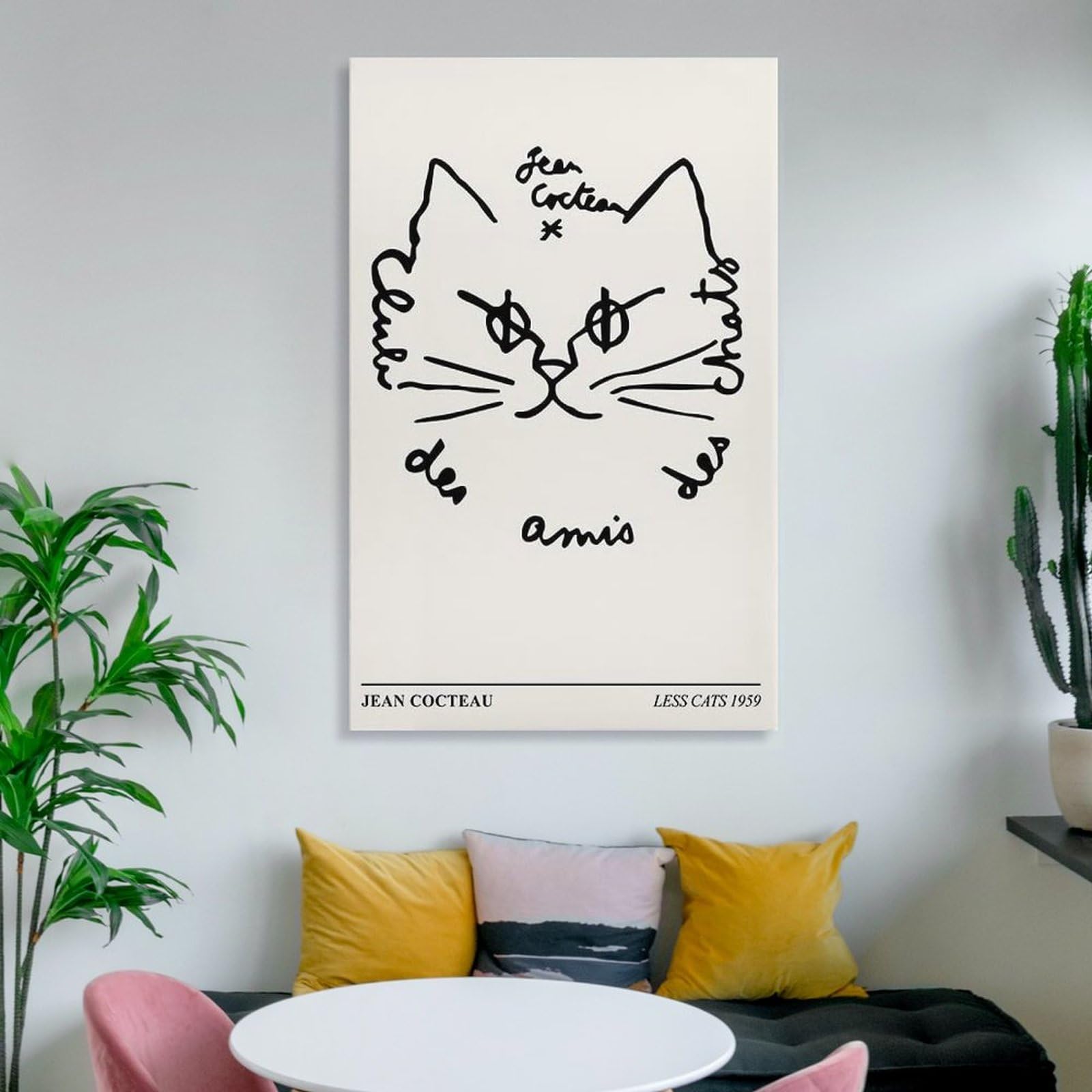 Amazon.co.jp: ジャンコクトーポスター 猫の顔抽象線プリント