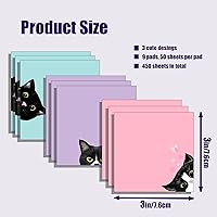 Vista 3 de Juego de 9 blocs de notas adhesivas de gato negro, bloc de notas autoadhesivas rosas, bonitos blocs de notas súper adhesivas para regalo