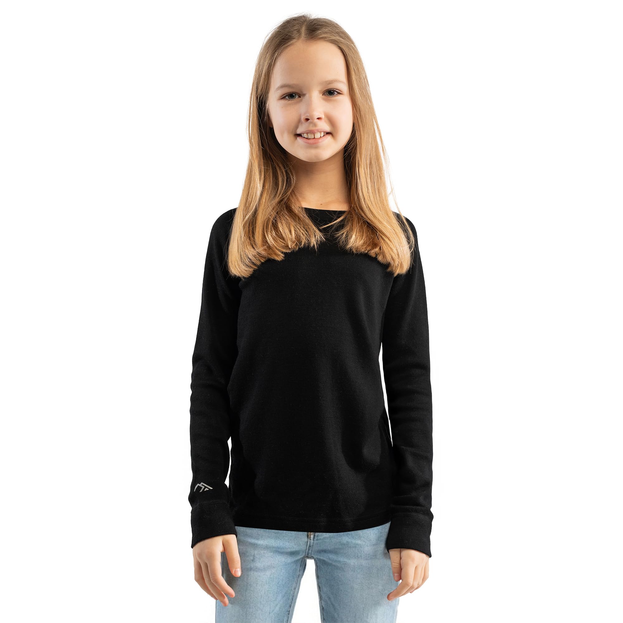 Camisa Infantil de Manga Larga de Lana Merino - Camiseta térmica Unisex de Peso Medio para niños y niñas