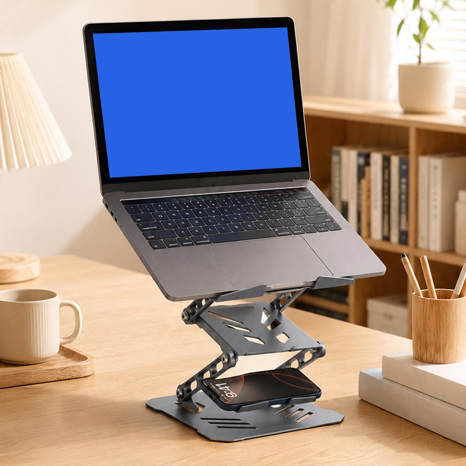 Supporto per computer portatile per scrivania, supporto regolabile per computer con base rotante a 360, supporti pieghevoli per laptop con supporto per telefono, rialzi ergonomici per lavoro