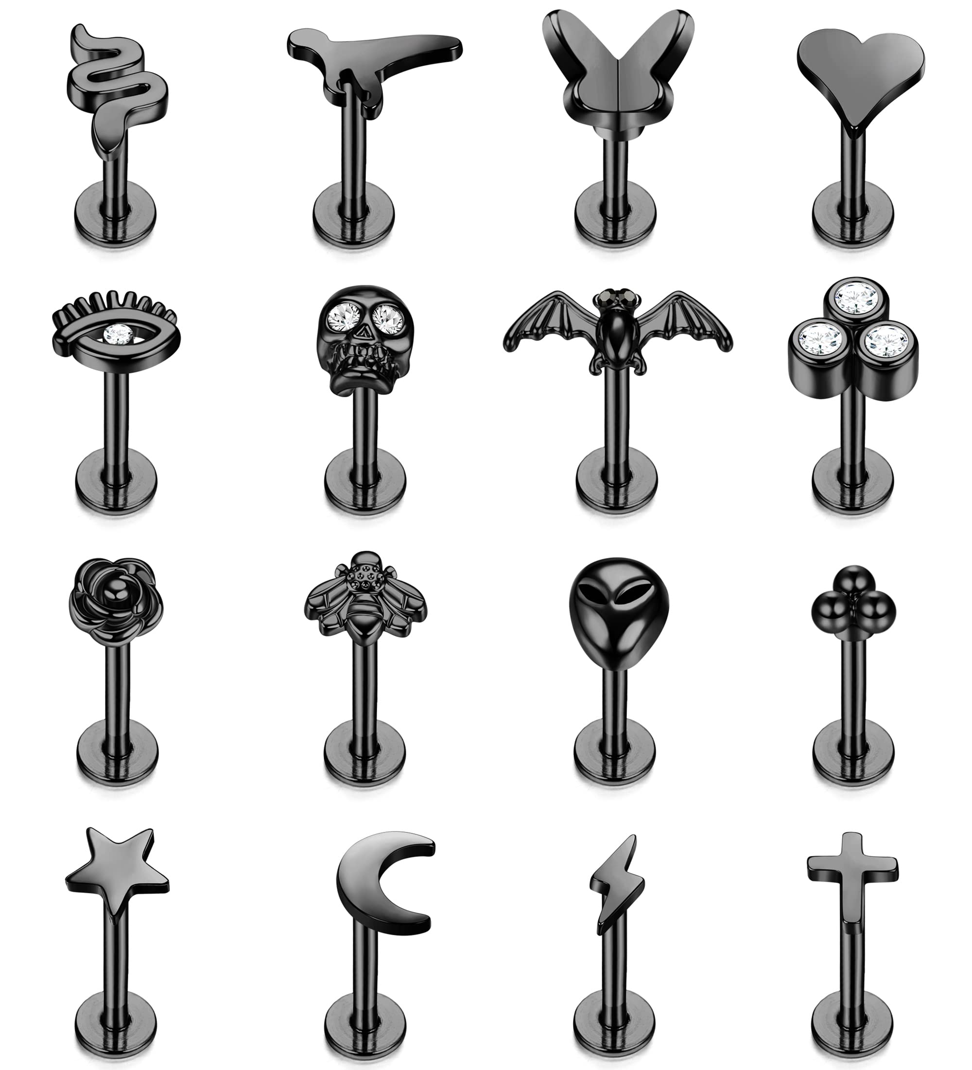 Kakonia16 Uds Tragus Piercing joyería para Mujeres Hombres 16G 6MM 8MM pendiente de concha Stud acero inoxidable roscado Medusa labio Monroe anillo